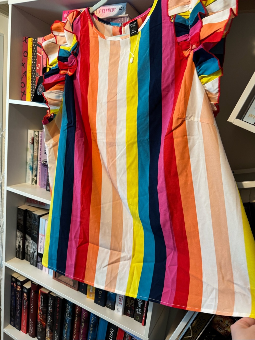 Bright Multi-Color Stripe Ruffle Sleeve Top - Picture 5 of 10